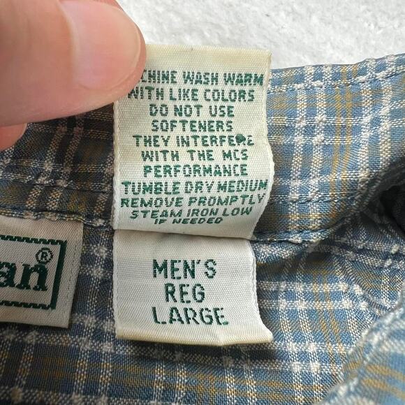 L.L. Bean Men’s Size Large Vintage Button Down Plaid Shirt blue green - Picture 4 of 8